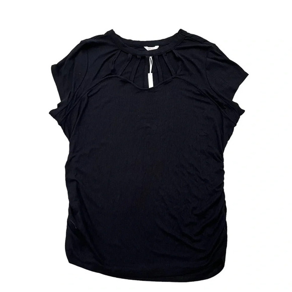 NWT Candies Black Ribbed Cage Neck Ruched Tee Shirt 3X - Picture 1 of 8
